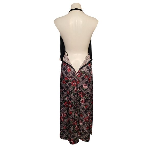 Vintage 1970s Halter Dress Floral Lattice Skirt Size 9/10 Modern S/M DE SAIX - Picture 3 of 8
